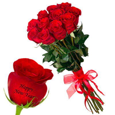"Talking Roses (Print on Rose) (11 Red Roses) - Happy New Year - Click here to View more details about this Product